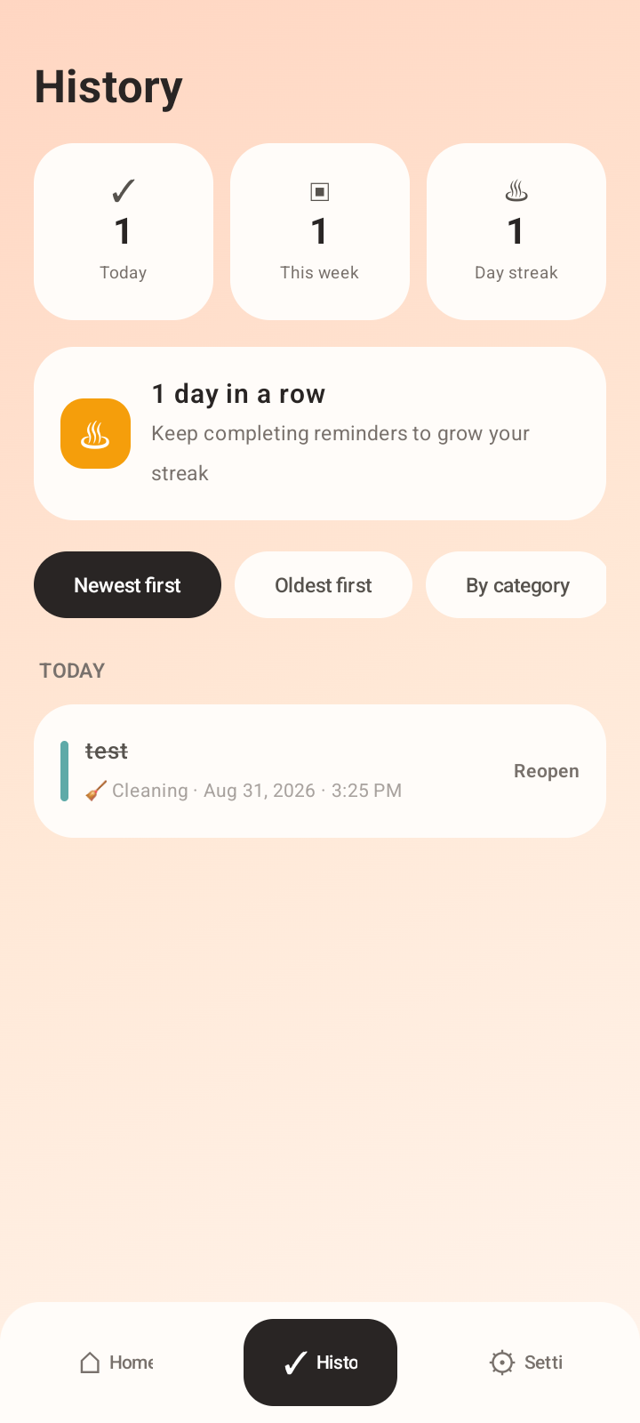 Home Whisper Reminder history screen